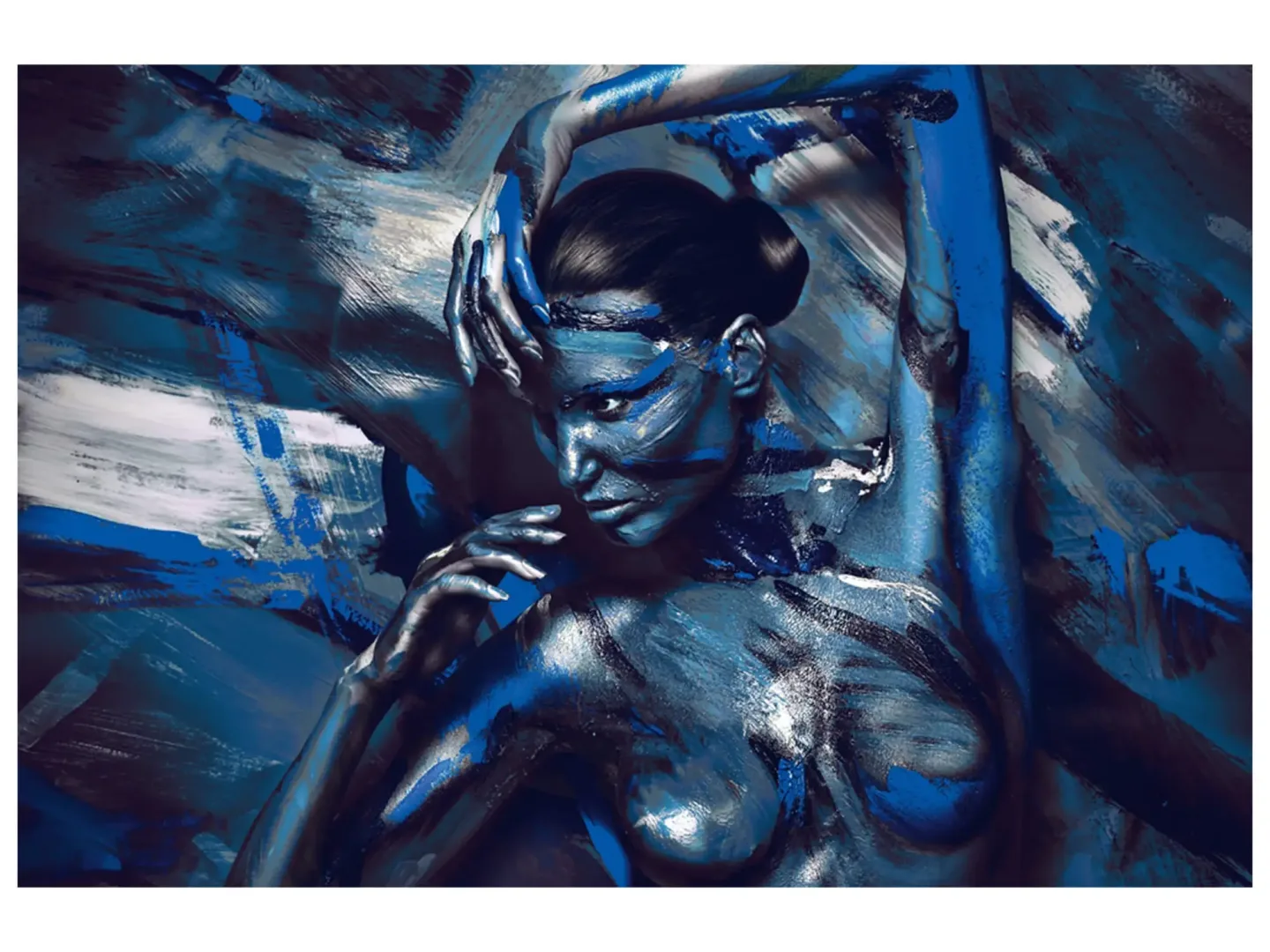 image LAND Digitaldruck auf Glas Akt in Blau Körperbemalung 1 Blau | Schubiger Möbel