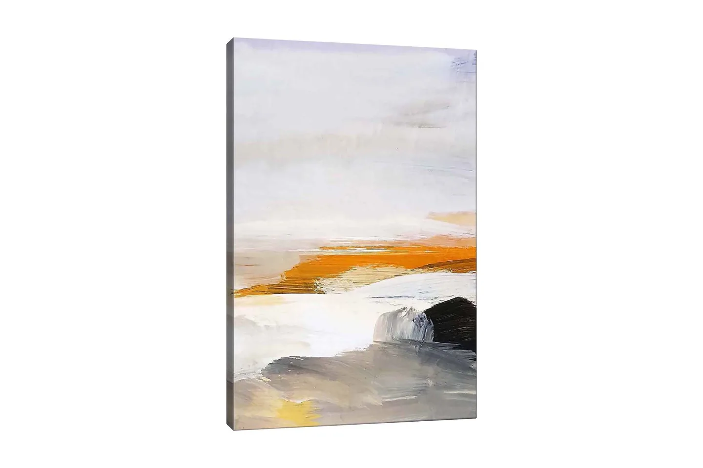 Canvastavla 70x100 cm - Abstrakt landskap med inslag av hav och klippor - Orange / Grå / Vit