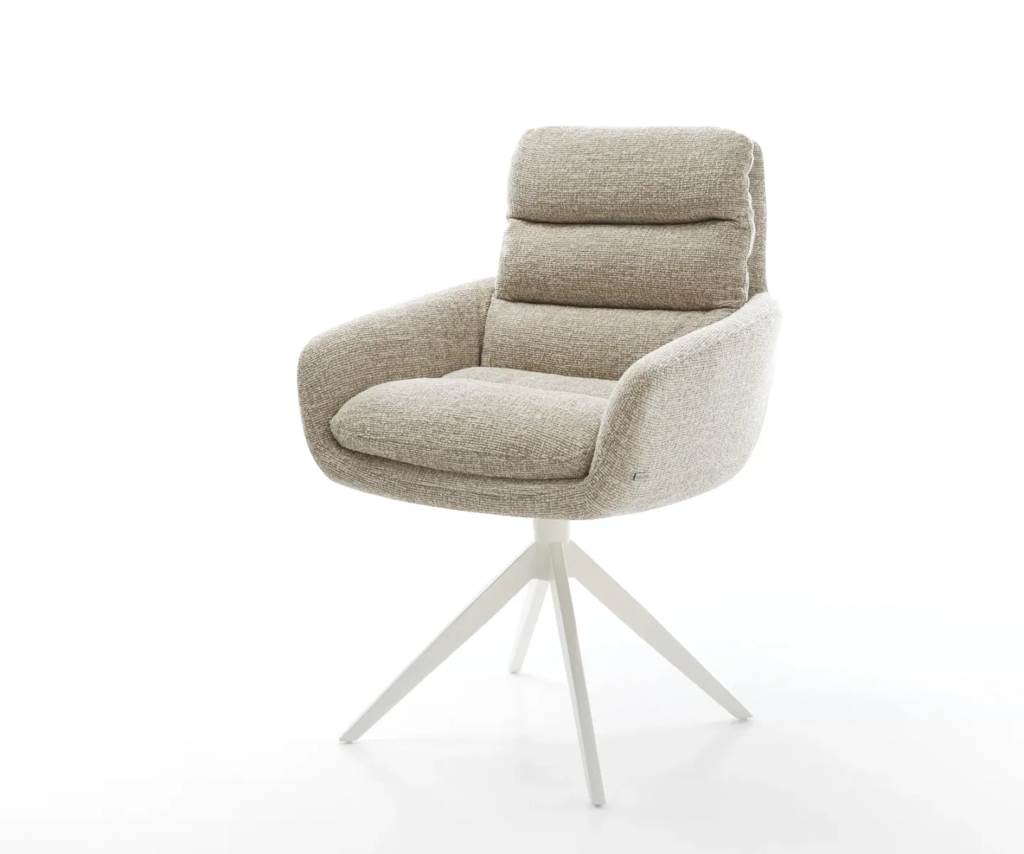 Drehstuhl Abelia-Flex mit Armlehnen Webstoff Soft Beige Kreuzgestell breit Weiß 360° drehbar Wippfunktion