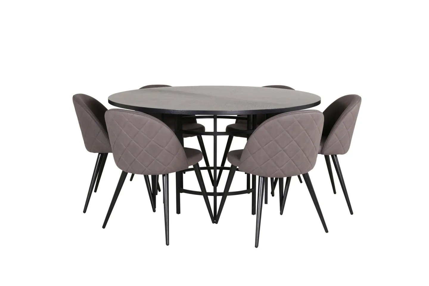 Copenhagen Matgrupp 140 cm Rund med 6 Velvet stolar - Svart