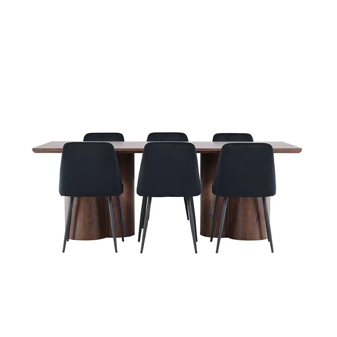 Olivia Essgruppe Tisch 100x210cm und 6 Velours Stühle mocca.