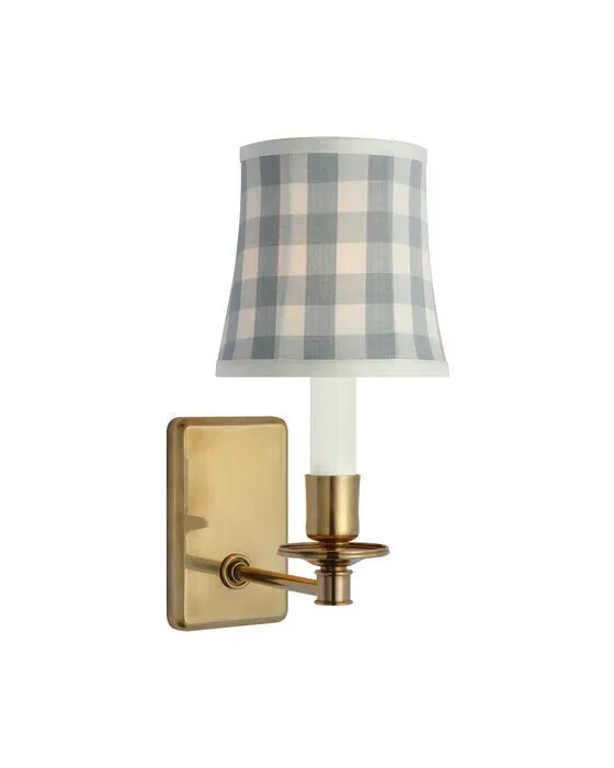 Tara 12" Sconce Antique Brass/Sky Elton Check Soft Empire Shade