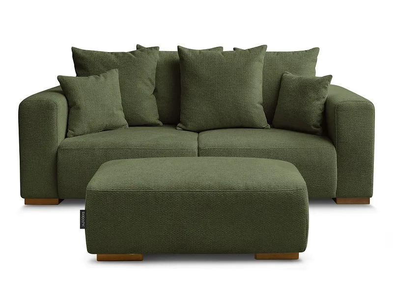 2er Sofa mit Hocker BOBOCHIC SIDONIE Stoff chiniert grün