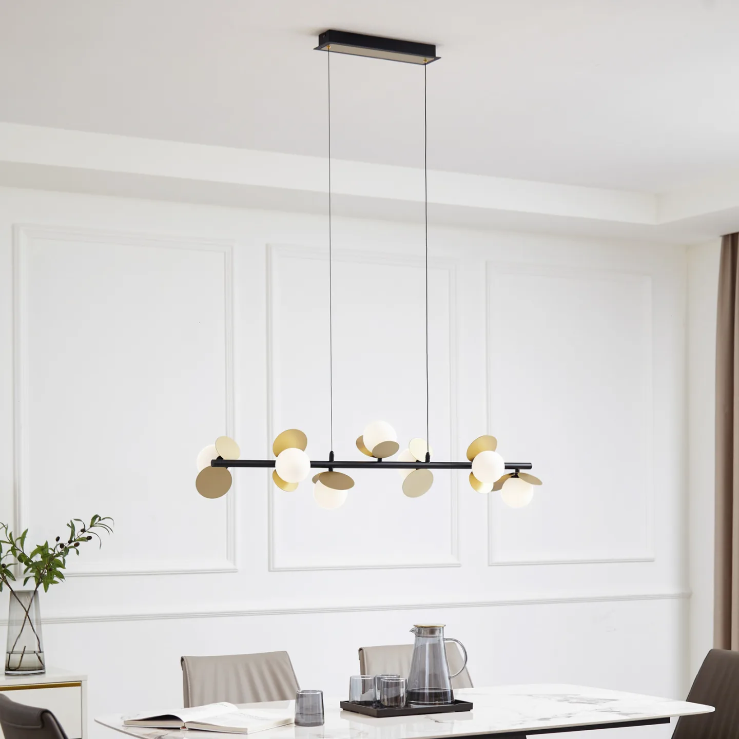 Pallo 7 LED Pendelleuchte Schwarz/Gold - Lucande - Esszimmer - Modern - Metall - Mehrflammig