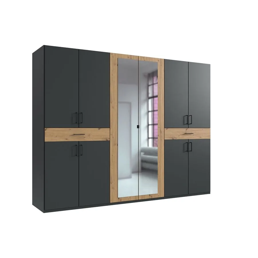 Kleiderschrank Tiby graphit/Eiche Nachbildung Holzwerkstoff B 270 cm