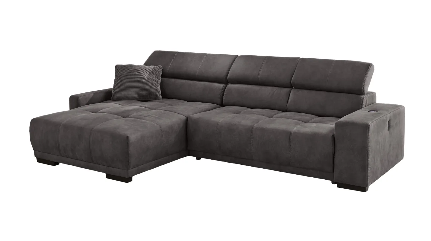 Ecksofa grau 315 cm elektrisch ausfahrbar - LE MANS