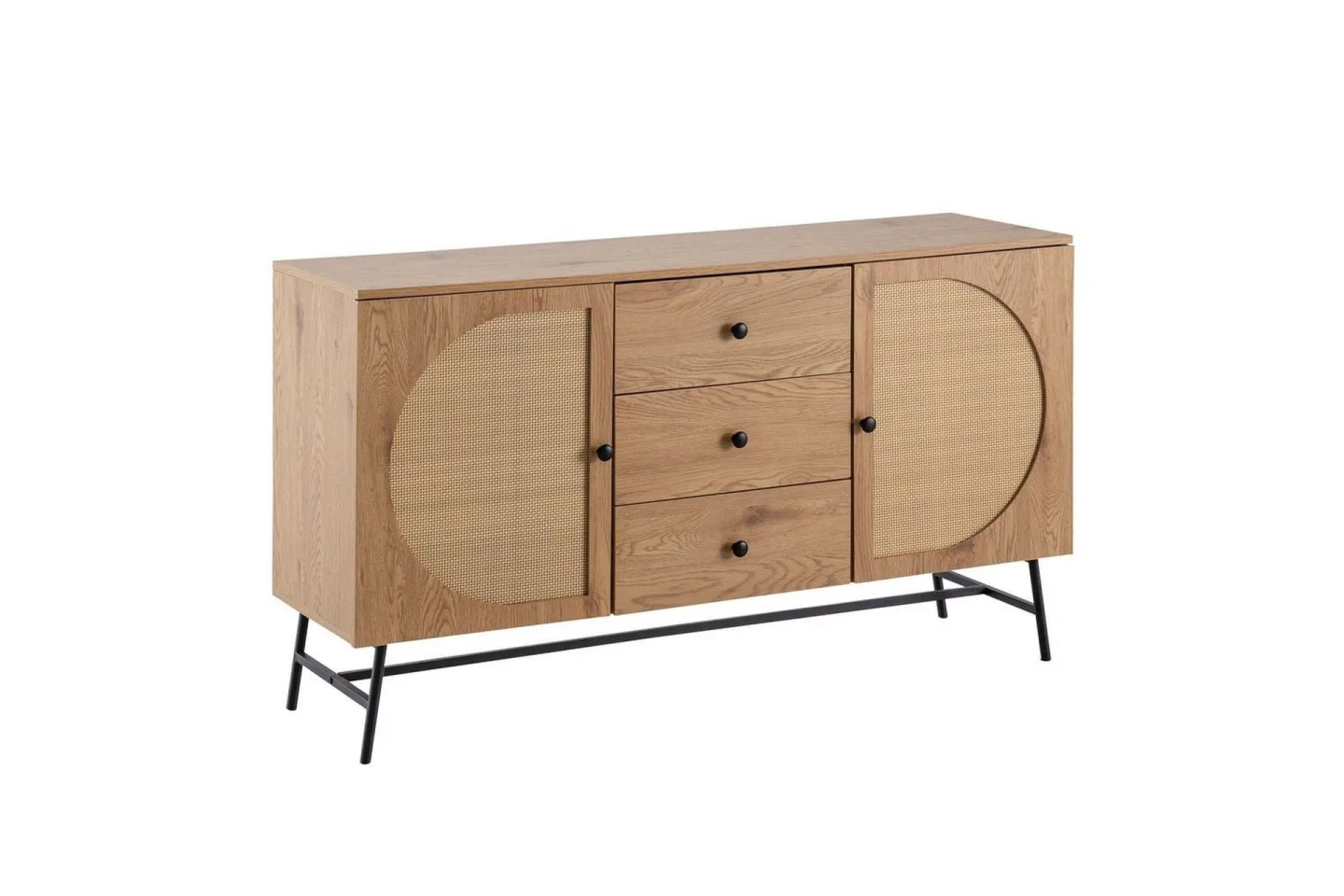 Sideboard Wohnling Folierad spånskiva ekoptik halvcirkel rottingväv look 2 dörrar 3 lådor modern -