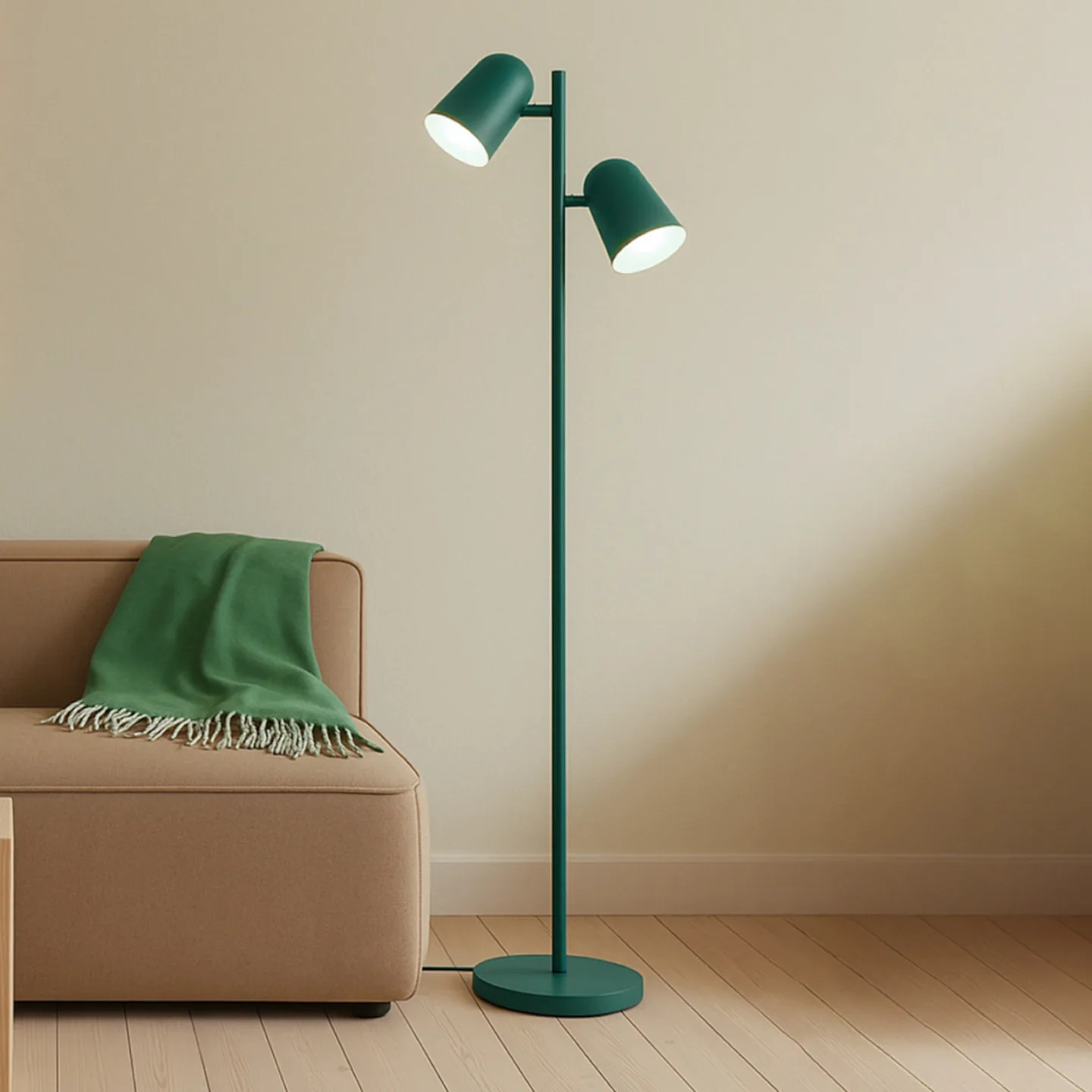 Isara Stehlampe, grün,165 cm, 2-flg., Metall, E27 - Lindby - Wohnzimmer - Modern - Mit Schirm