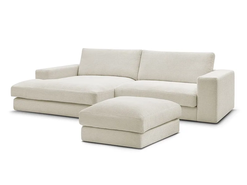 Ecksofa mit Hocker BOBOCHIC LEONARD Cord-Stoff beige