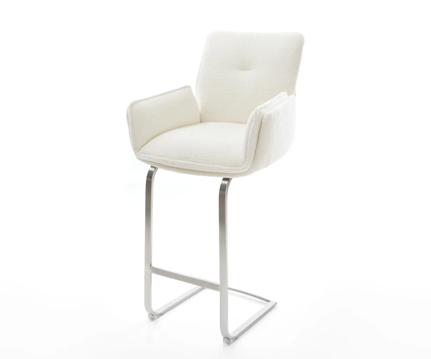 Barstuhl Nela-Flex Bouclé Soft Beige Freischwinger Flach Edelstahl Silberfarben