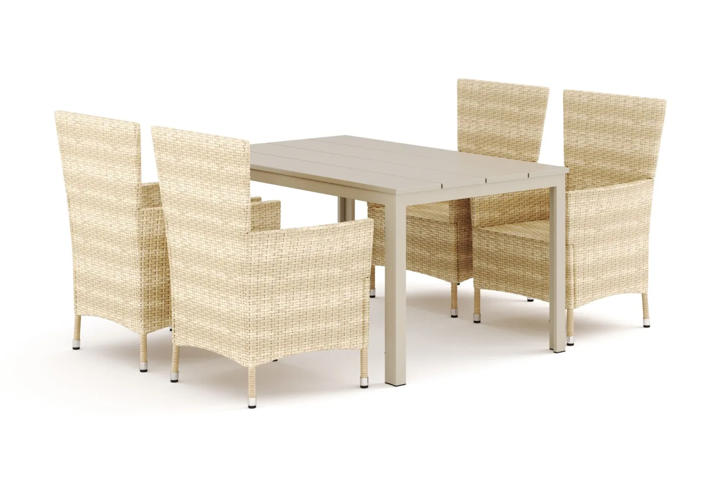 Tunis utomhus matgrupp 140x90 cm med 4 Thor utefåtöljer - Beige/Beige