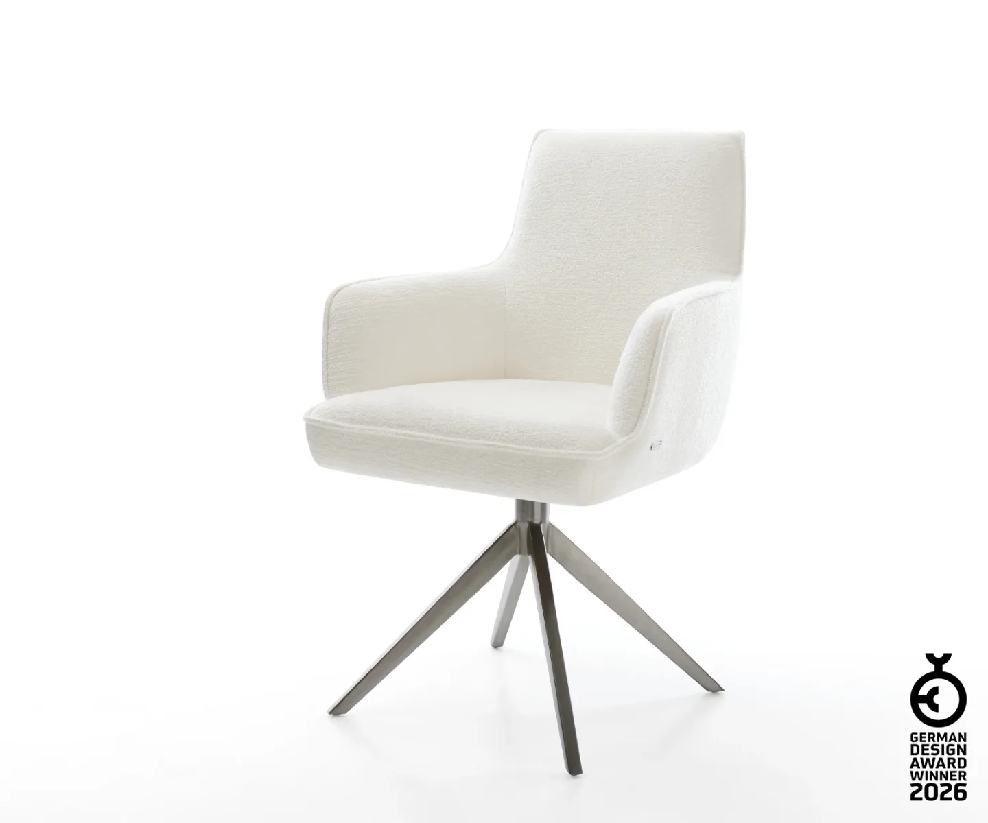 Drehstuhl Heira-Flex mit Armlehnen Bouclé Soft Beige Kreuzgestell breit Graphit 360° drehbar Wippfunktion Taschenfederkern