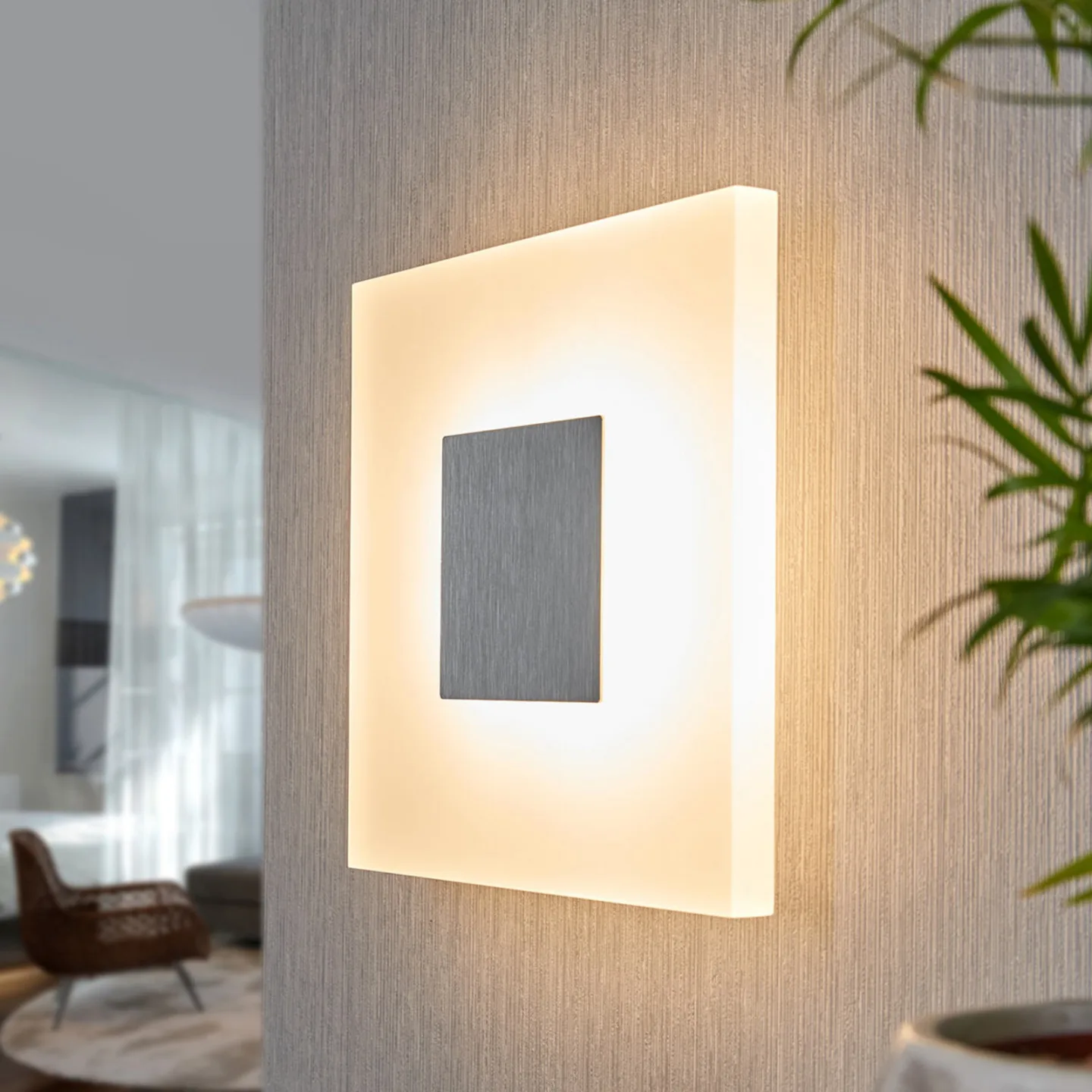 Berlind Wandleuchte Opal/Silver - Lucande - Wohnzimmer - Modern - Kunststoff - Eckig