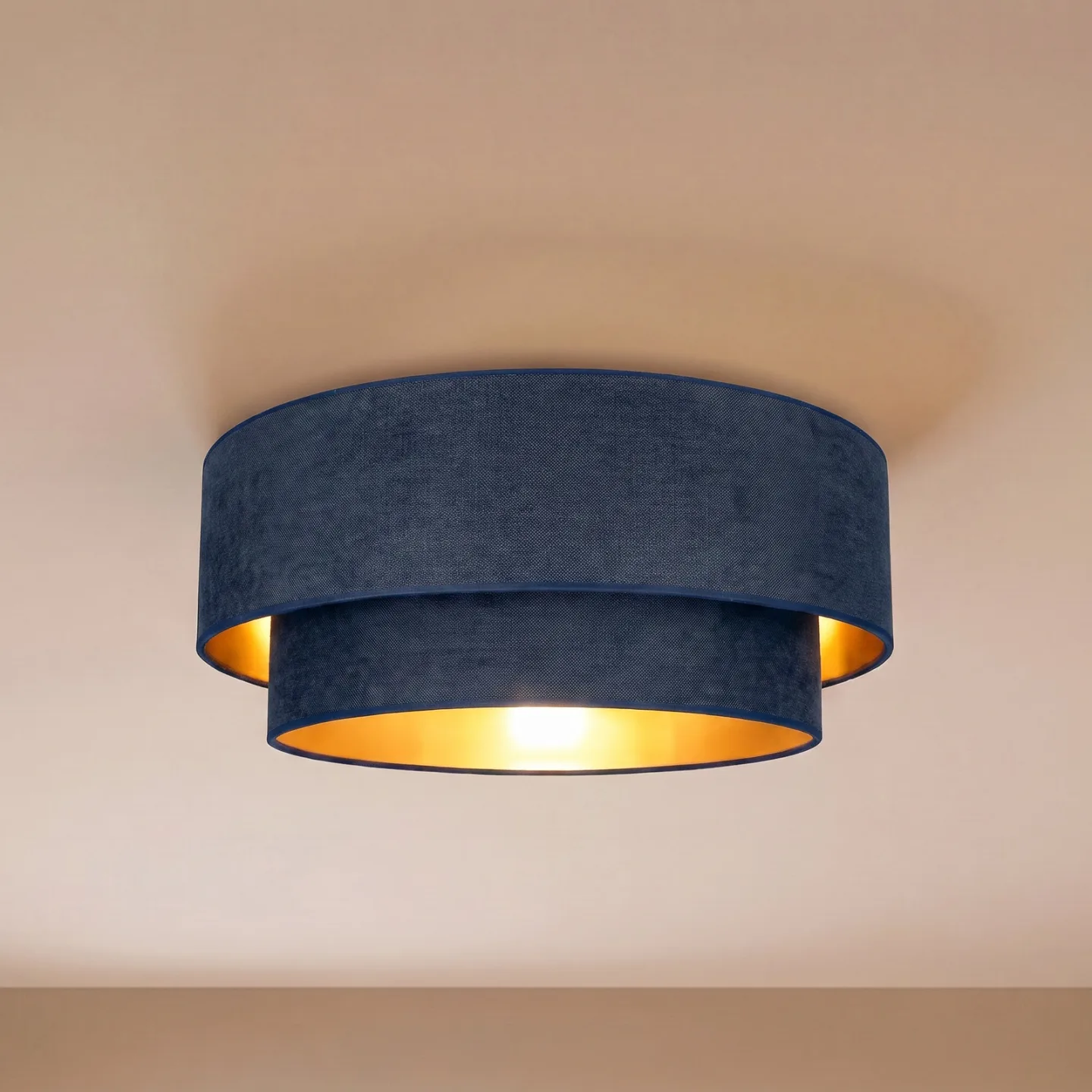 Boho-loftlampe, mørkeblå/guld, Ø60 cm, tekstil, E27 – Duolla - Entré - Ungdommelig - Stof / tekstil - Plafond