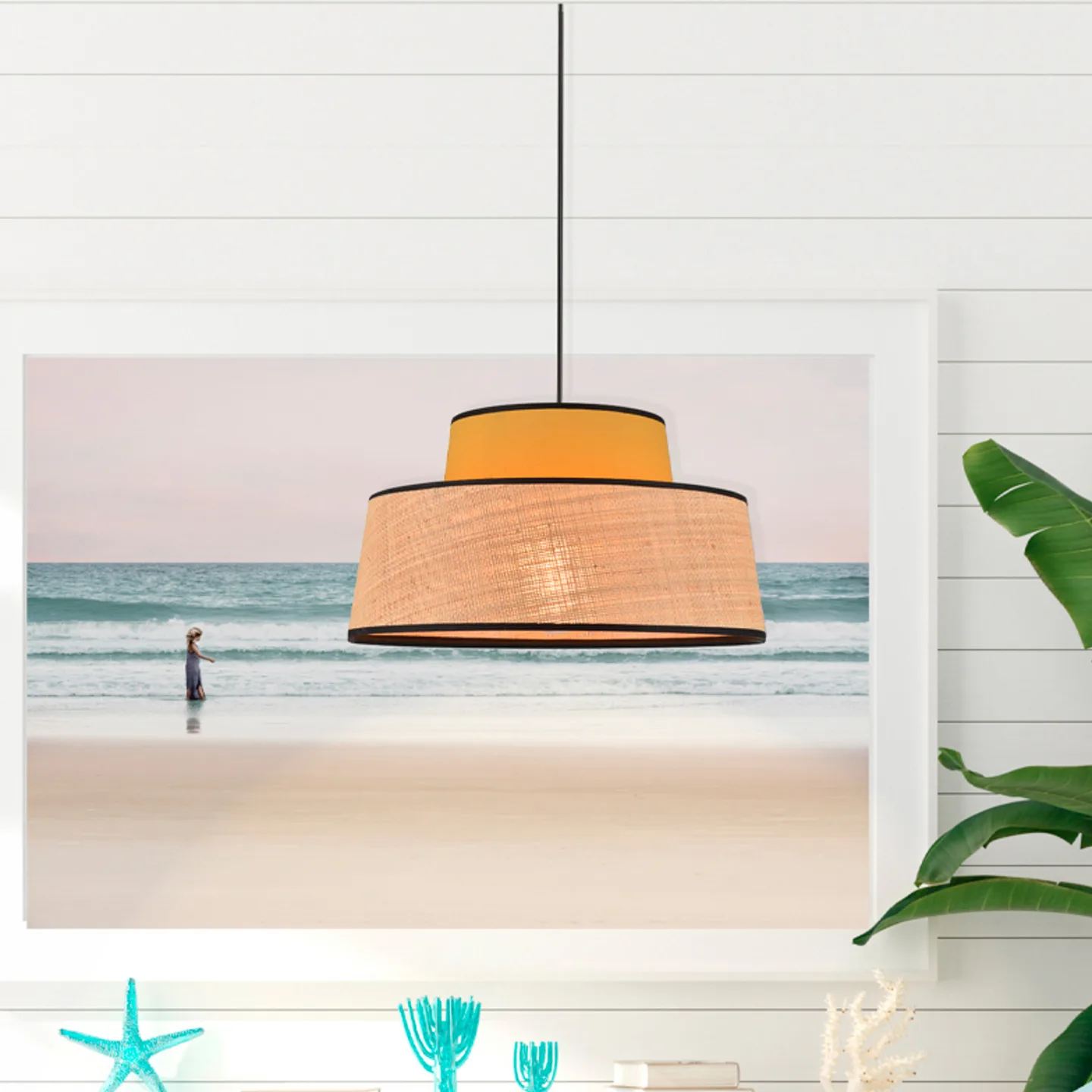 Mallorca hänglampa senapsgul/natur, Ø 38 cm - COREP SAS - Vardagsrum - Tyg / textil - Med lampskärm