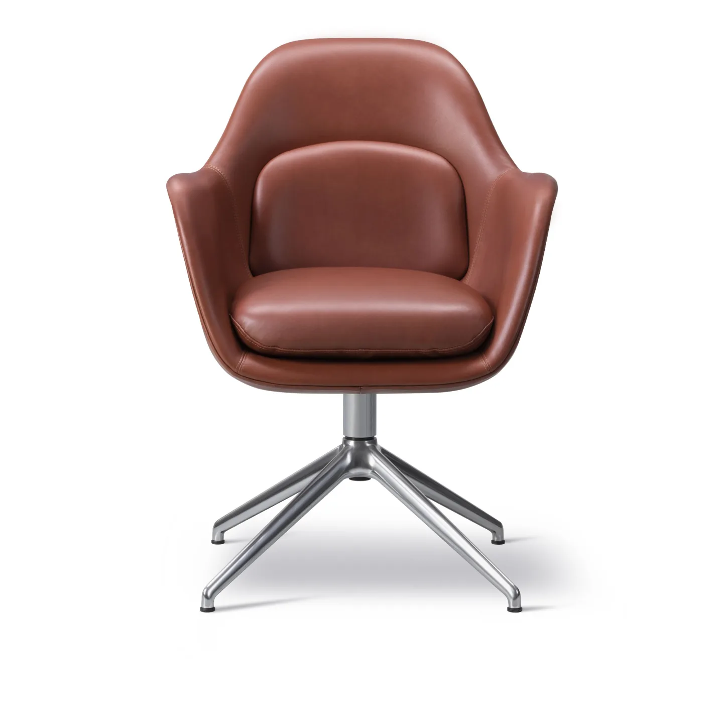 Fredericia Furniture - Swoon Chair Swivel Base, Polished aluminium, Leather Cat. 3 92 Tan - Fåtöljer - Space Copenhagen - Silver,Svart - Metall/Textilmaterial