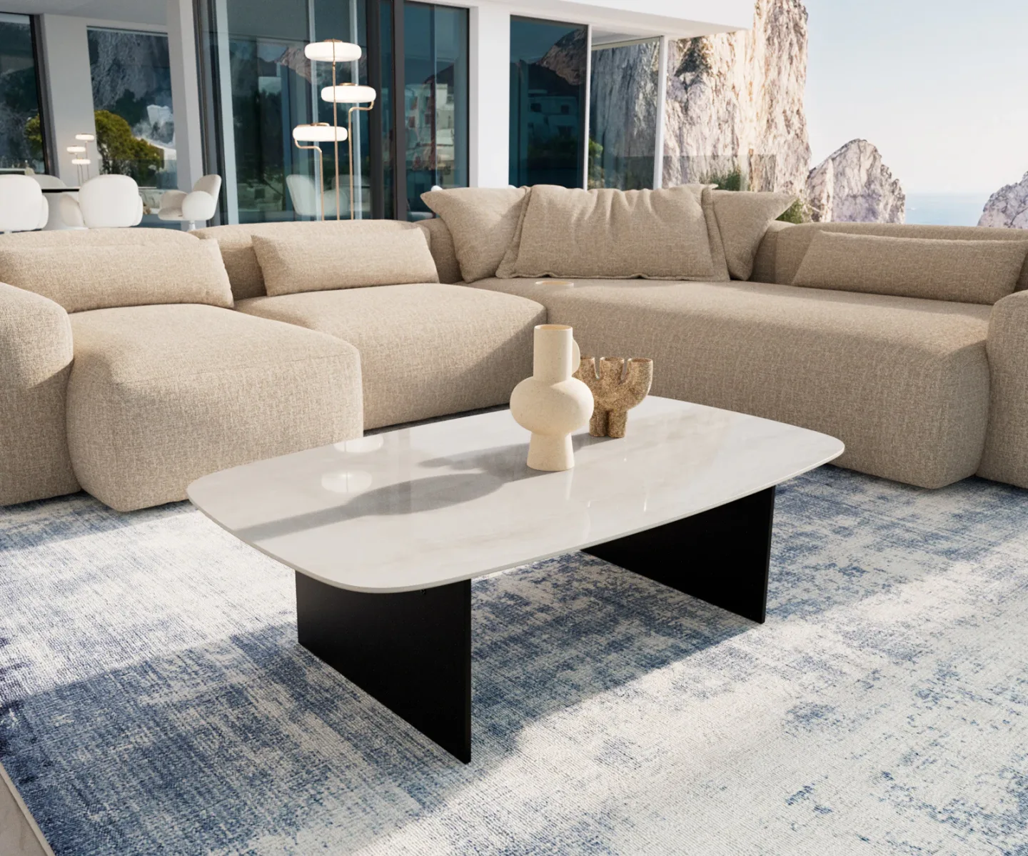 Couchtisch Edge Boot 120x70 cm Keramik Onyx Champagne Salto Metall Schwarz