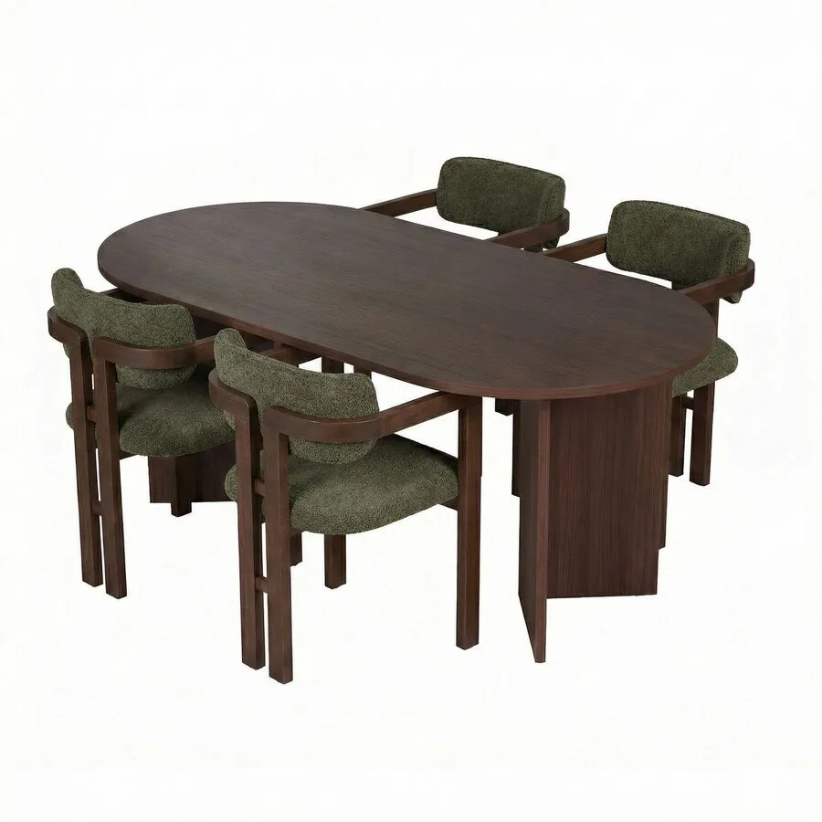 Essgruppe Georis Milano Nussbaum, Dunkler Nussbaum, Grün 100% Melaminbeschichtete Spanplatte Massivholz B 180 T 90 cm