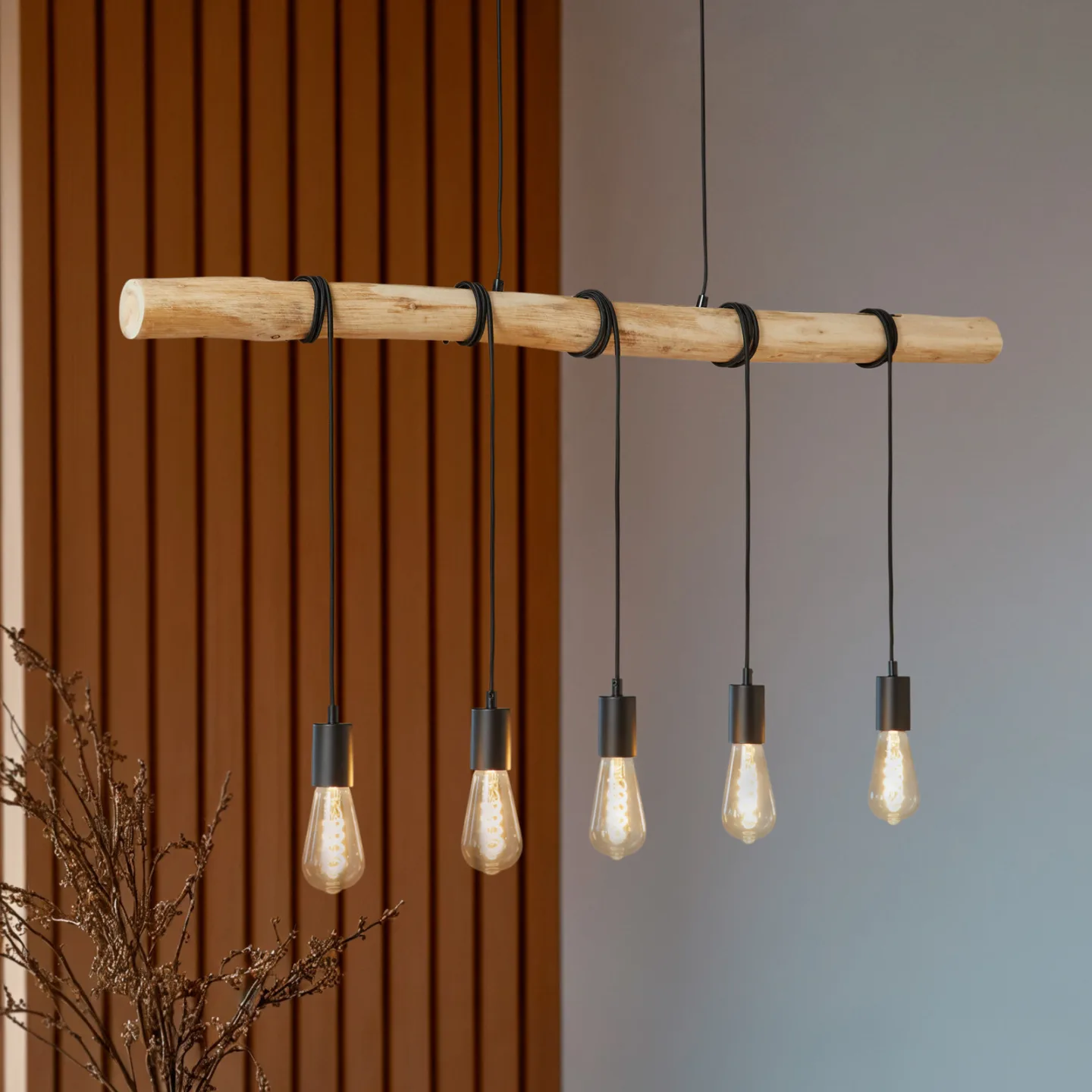Rom Pendelleuchte Black/Wood - Lindby - Wohnzimmer - Modern - Holz - Mehrflammig