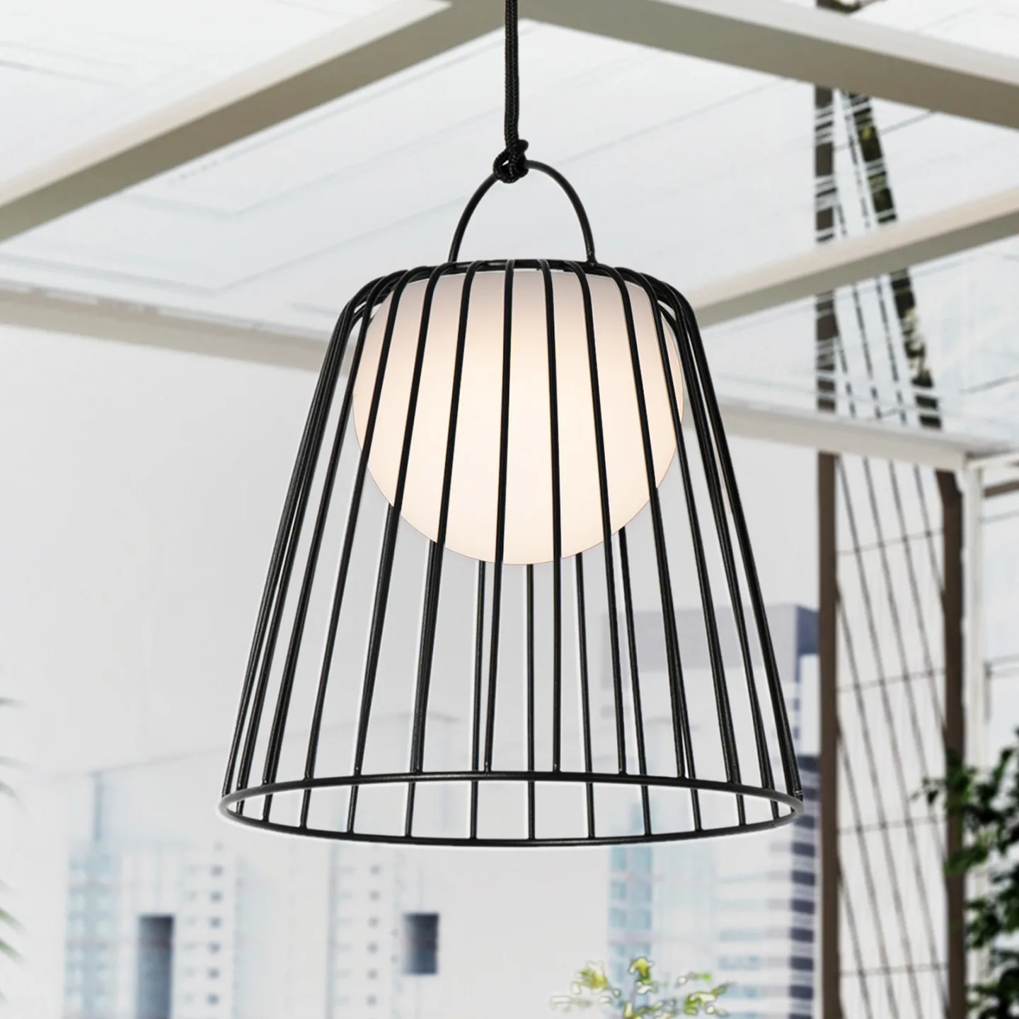 Levino LED-Akku-Außenhängeleuchte, schwarz, Metall - Lindby - Balkon - Modern - Einflammig