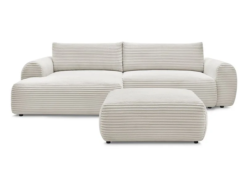 Ecksofa mit Hocker BOBOCHIC LUCIEN Cord-Stoff beige