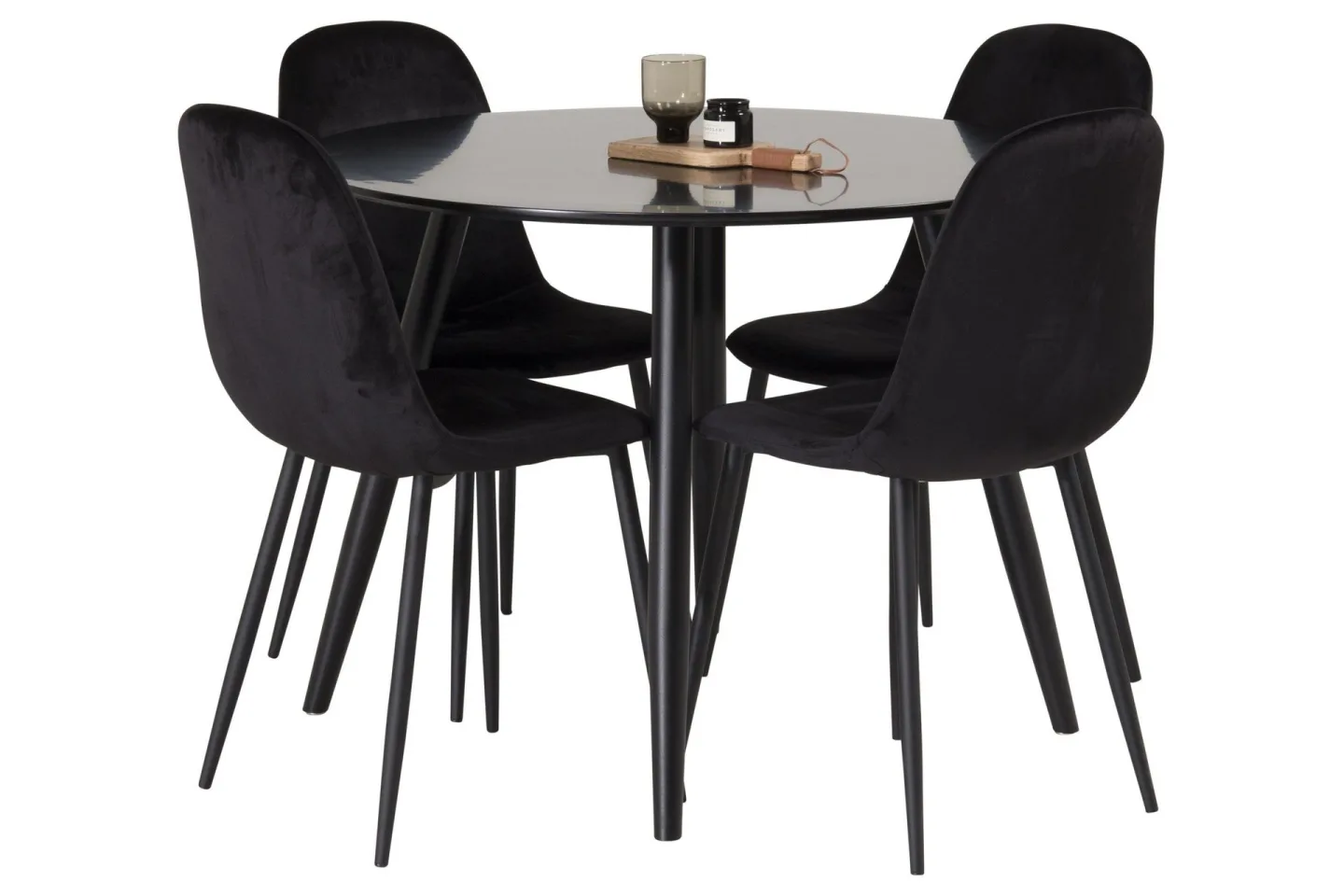 Plaza Matgrupp 100 cm Rund med 4 Polar stolar - Svart