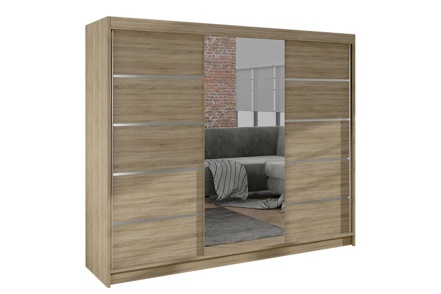 Cyria Garderob med rymlig Förvaring och Skjutdörrar med Spegel 200x215 cm - Beige