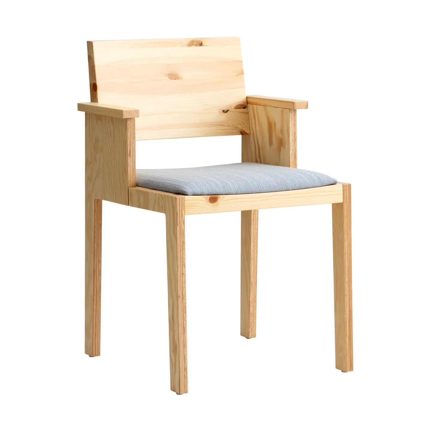 Vaarnii 016 Maasto Dining Armchair Armlehnstuhl Matt geöltes Wachs-Kiefernholz, gepolsterter Sitz grau