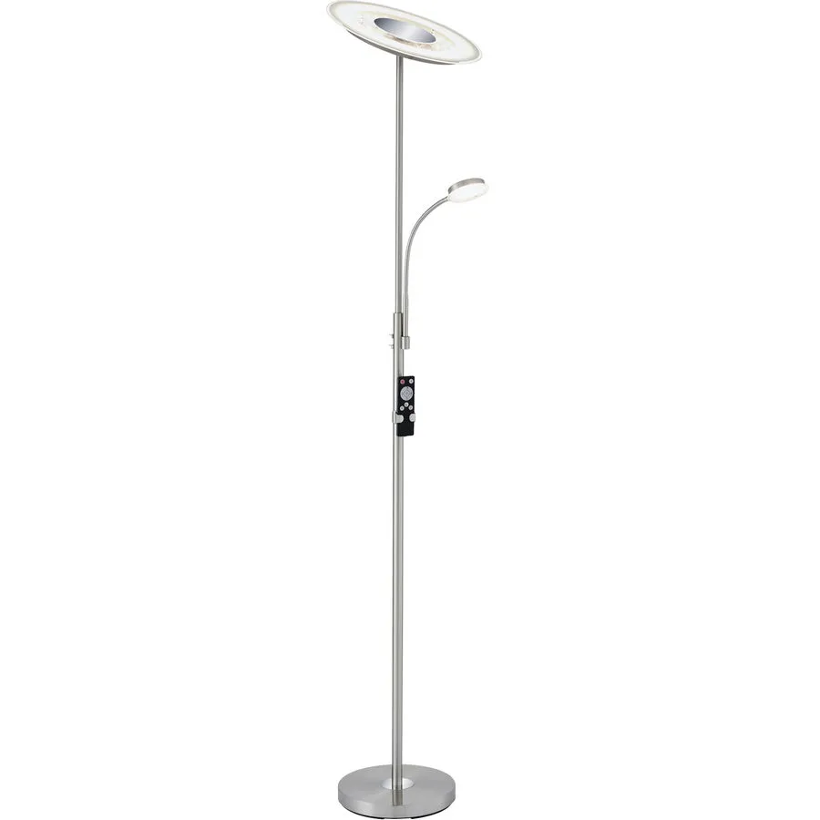 Stehlampe Tillaya Glas/Metall nickel H 180cm 31.5+3.5W LED - Farbe: Nickel matt - LED - Lichtfarbe: Warmweiss - Material: Metall/Glas - Stehlampe- LED