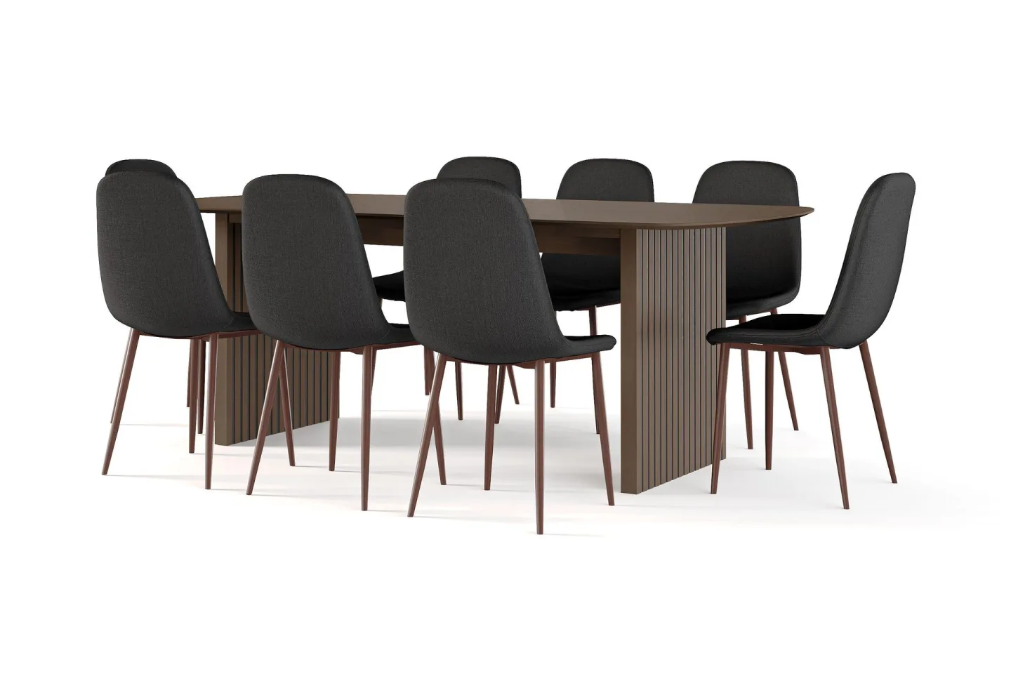 Richeto Matbord Rökt Ek 210 cm valnöt + 8 st Nibe stol svart med valnöt ben - Brun/Svart