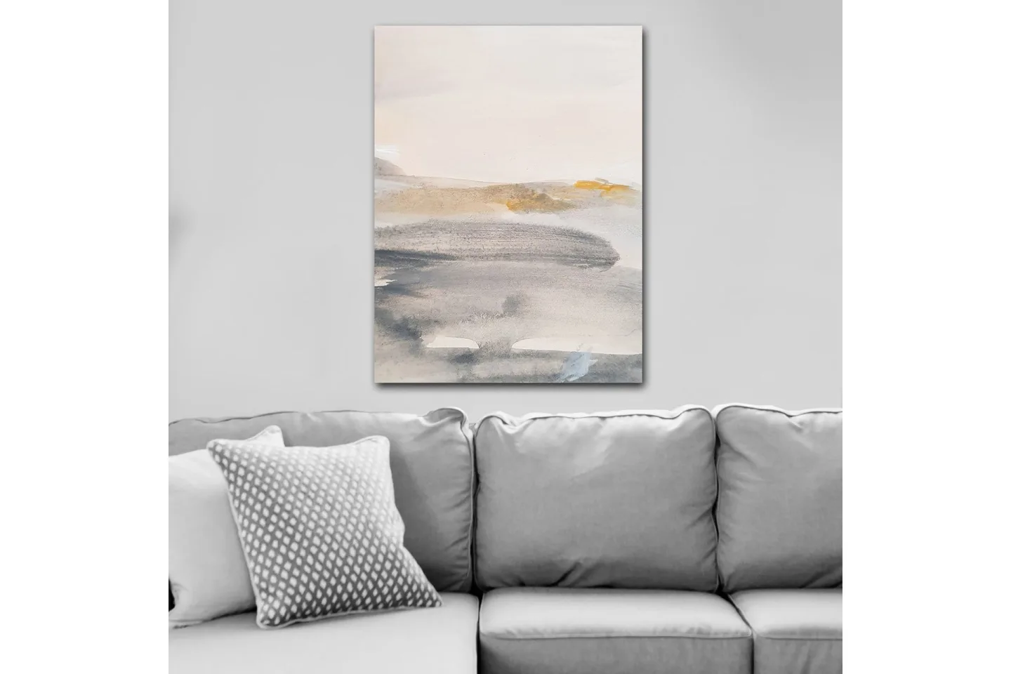 Canvastavla 70x100 cm - Abstrakt landskap med mjuka färgövergångar - Grå / Beige / Ljusblå
