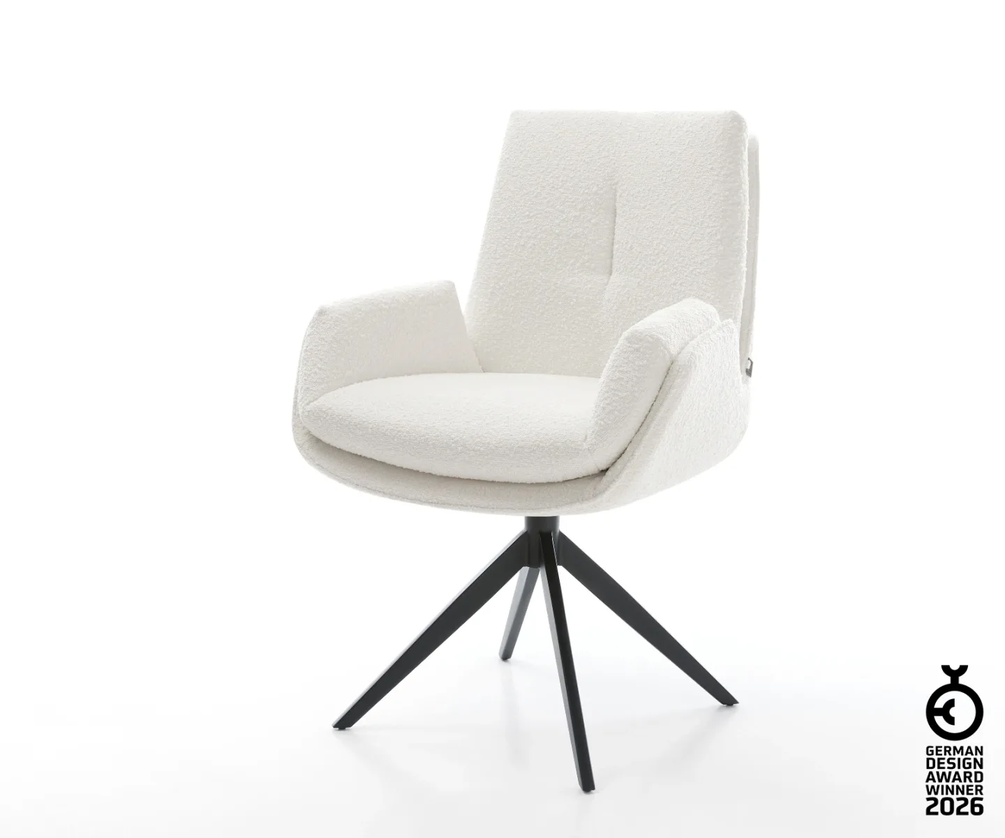 Drehstuhl Clea-Flex Bouclé Creme-Weiß Kreuzgestell breit Schwarz 360° drehbar Wippfunktion