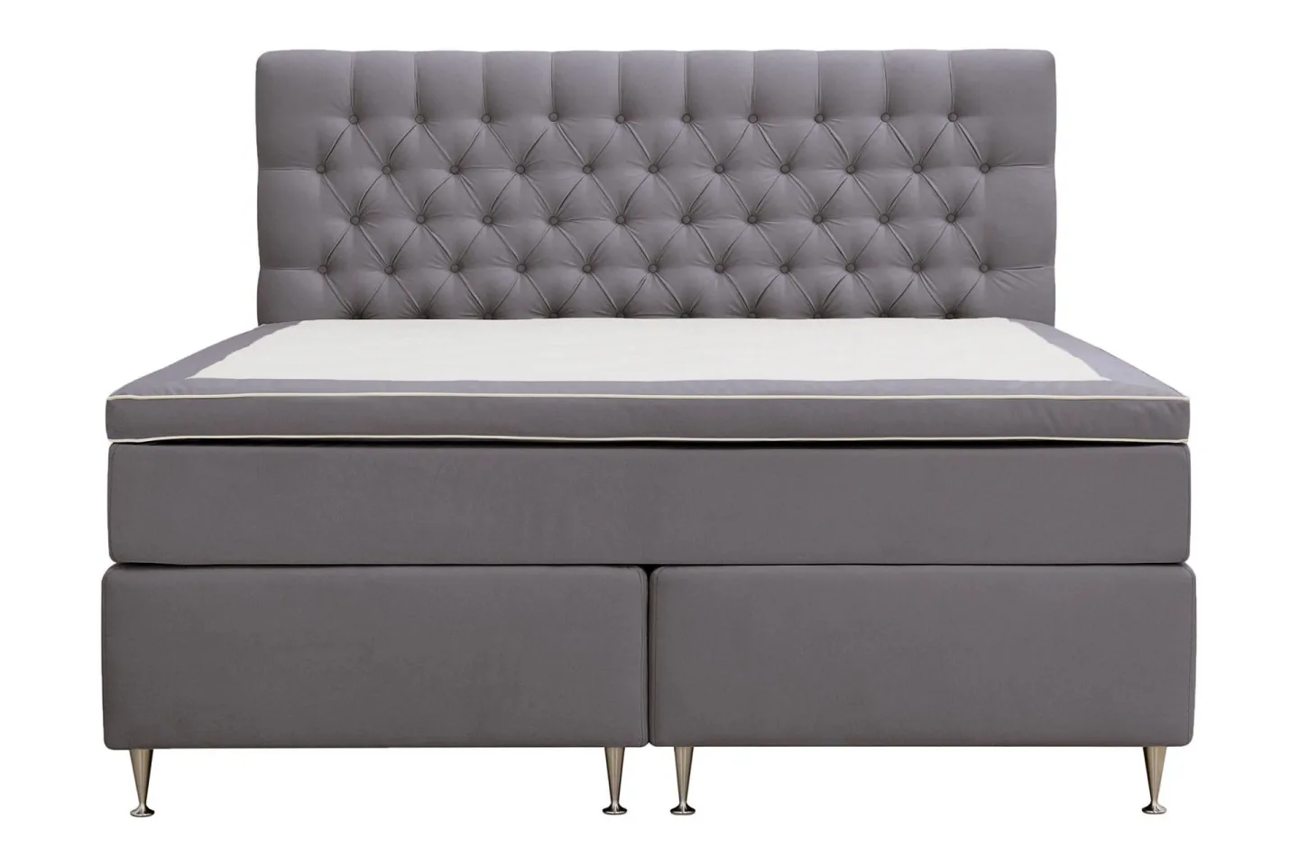 HVILA Lyx Komplett Sängpaket 160x200 cm Kontinentalsäng med knappad sänggavel i sammet - Grå / Sammet