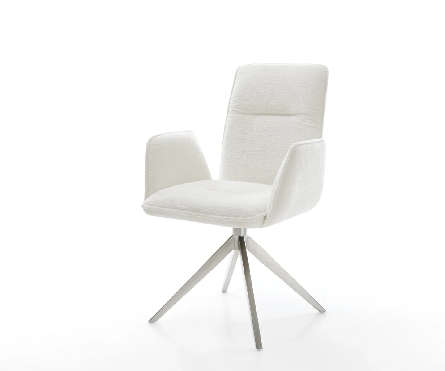 Drehstuhl Vinja-Flex Bouclé Soft Beige Kreuzgestell breit Edelstahl 360° drehbar Wippfunktion