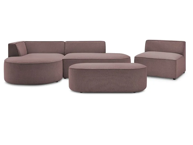 Ecksofa mit Hocker BOBOCHIC ROUSSEAU Stoff chiniert rosa