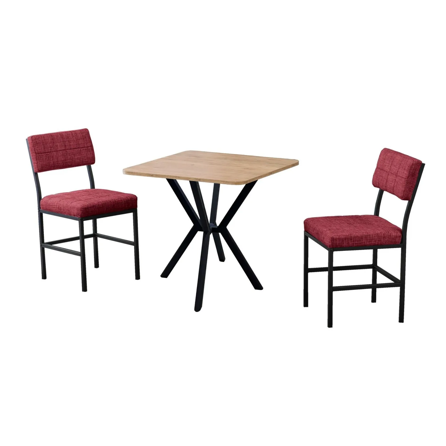 Stedum Matgrupp Bord 70 cm + 2 Stolar - Vinröd Valnöt