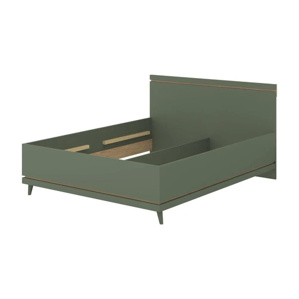 Säng Skandinavisk - 160 cm, Dämpad grön - Oljad ek