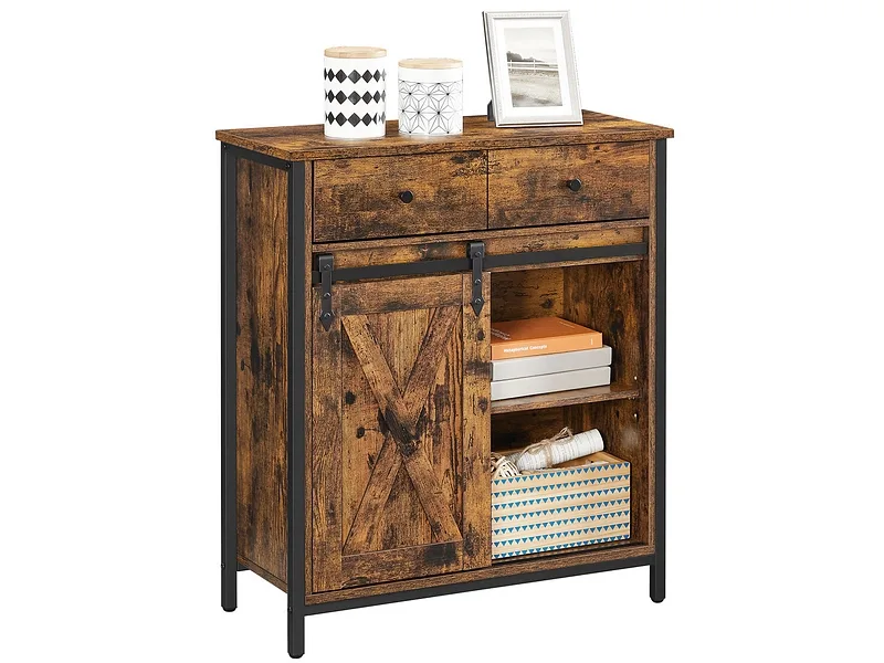 Kommode SONGMICS RUSTIK 1 Tür 30x70x80cm braun teakholz-look
