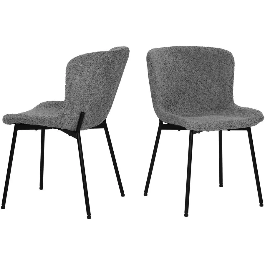 Stuhl 2er-Set Veliora grau/schwarz Bouclé, Metall matt
