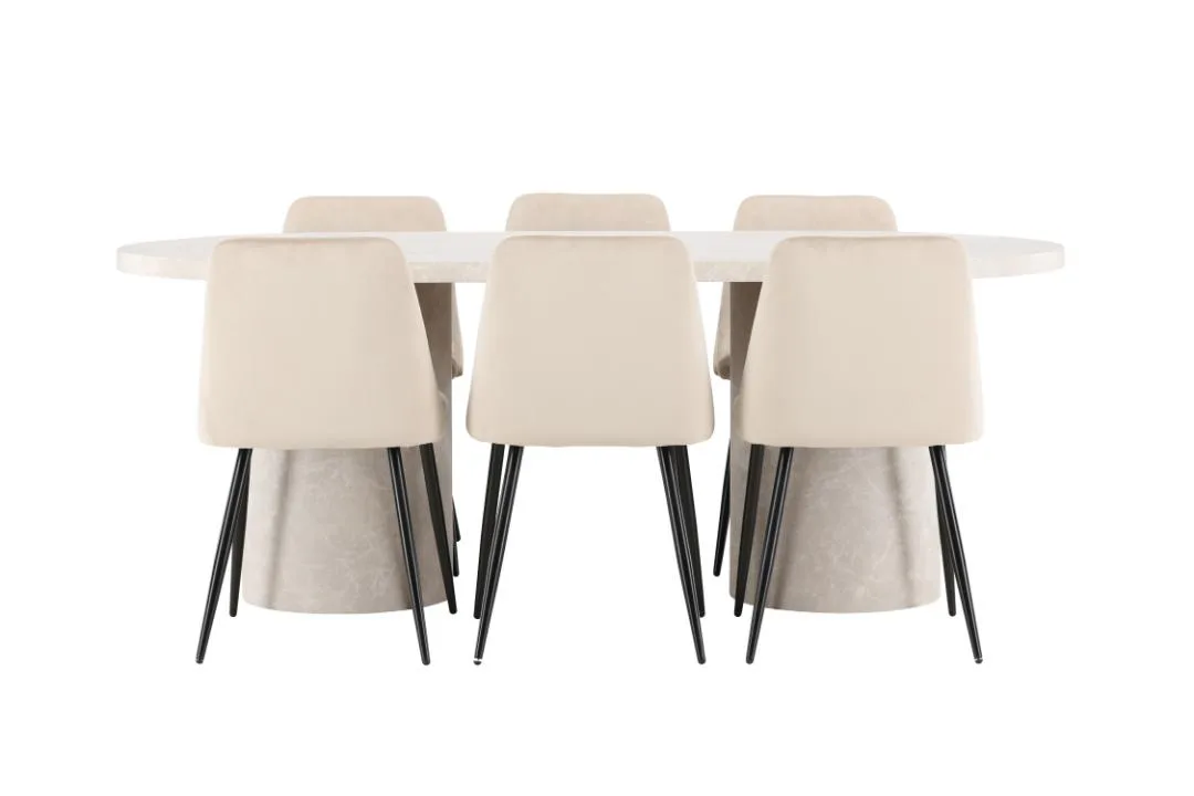 Narvik Essgruppe Tisch 100x200cm und 6 Stühle beige.