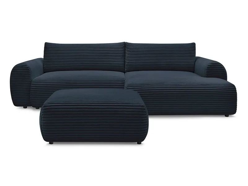 Ecksofa mit Hocker BOBOCHIC LUCIEN Cord-Stoff dunkelblau