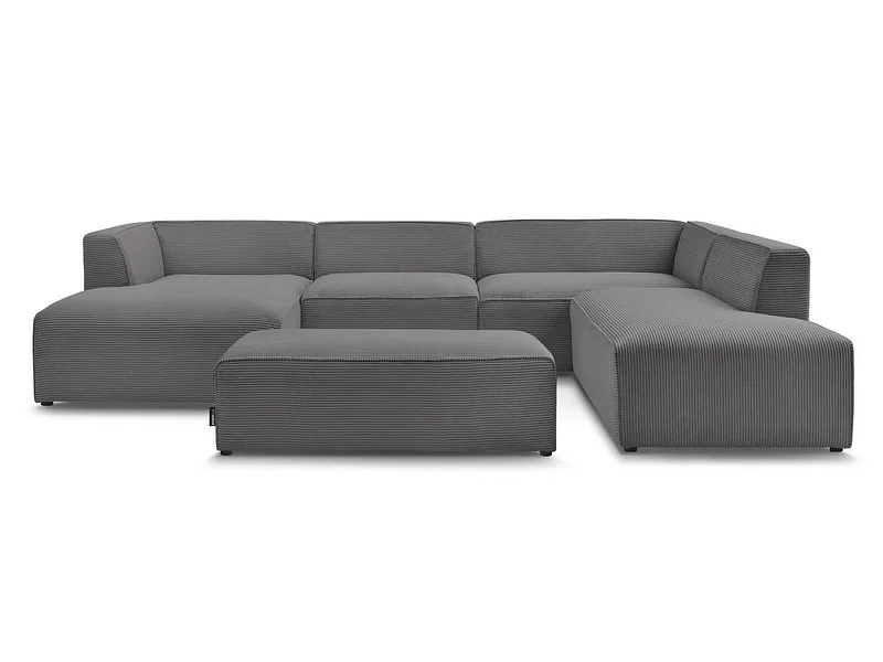 Ecksofa mit Hocker BOBOCHIC MEGEVE Cord-Stoff dunkelgrau