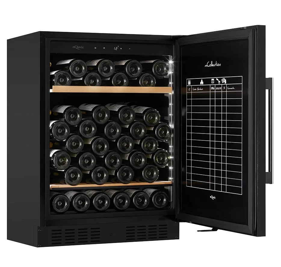 Weinklimaschrank schwarz 66 Flaschen - mQuvée WineStore 82 Anthracite Black, robust, vibrationsfreie Regale