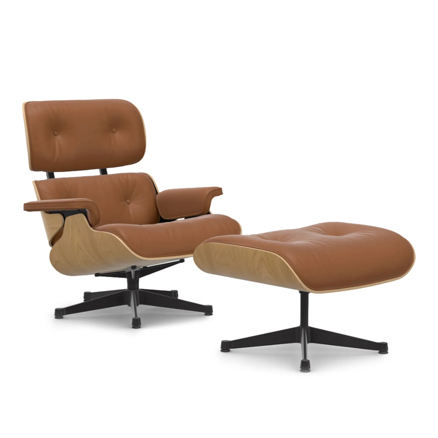 Vitra - Eames Lounge Set Natural Chestnut Leather Premium Cognac 97 Deep Black - Fåtöljer - Charles & Ray Eames - Brun