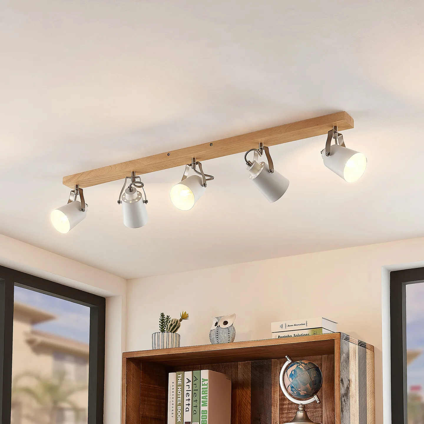 Blana 5 Deckenleuchte White/Wood - Lindby - Wohnzimmer - Skandinavisch - Holz - Mehrflammig