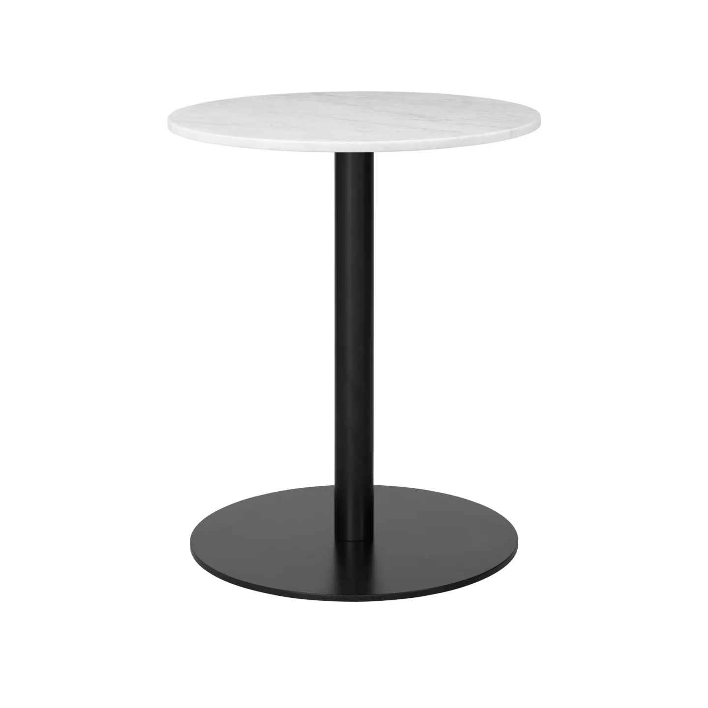 Gubi - Gubi 1.0 Dining Table, Round, Ø60, Black Base, Marble Top - Bianco Carrara - Matbord - Vit - Metall/Sten