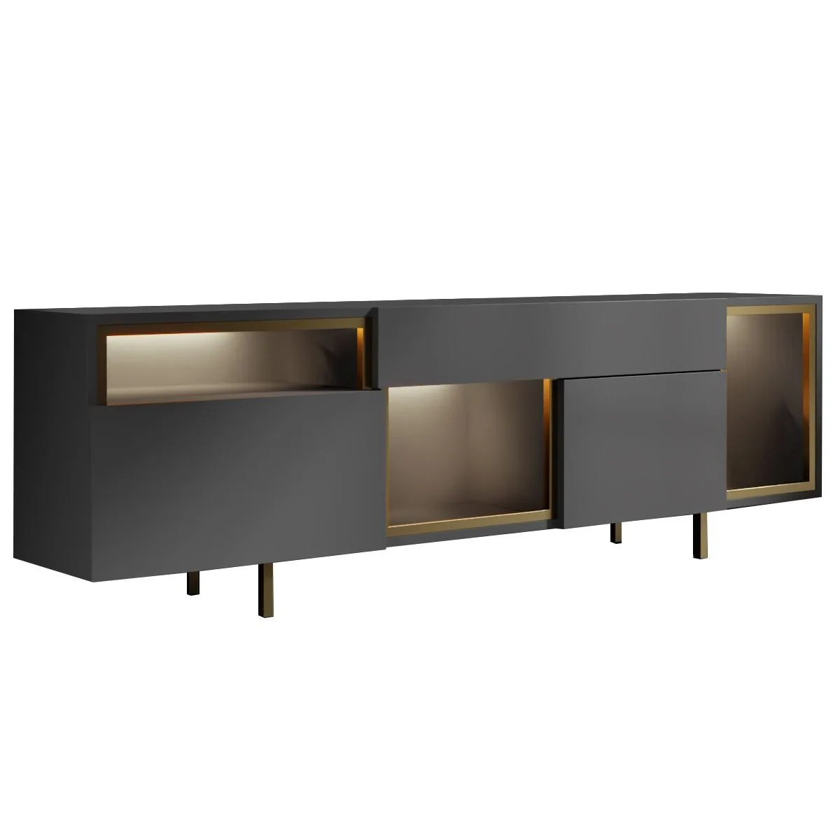Denvar TV-bänk 180x55x32 cm - antracit och guld