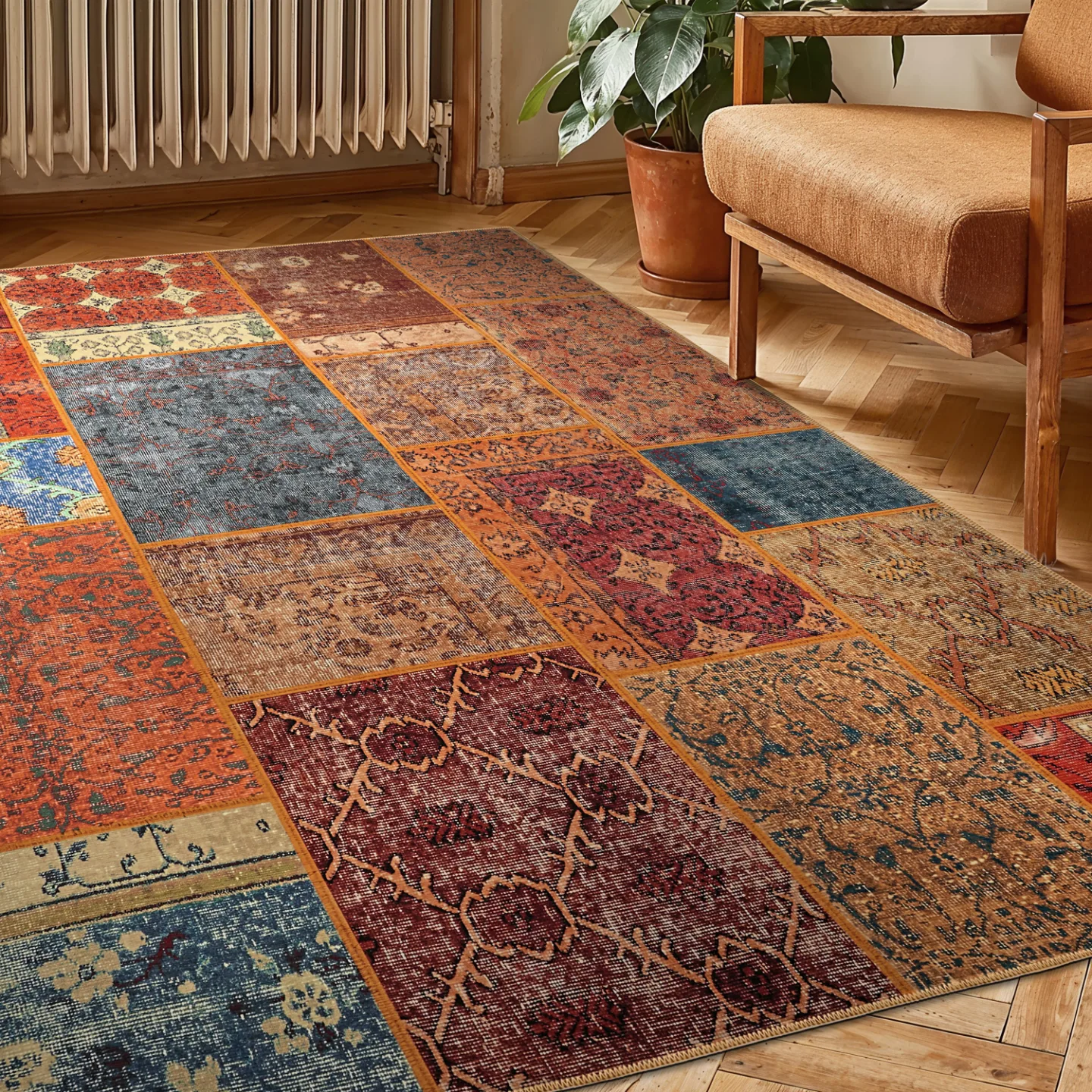 Flatvevd teppe - Myrina (rød/multi) (Størrelse: 150 x 230 cm)