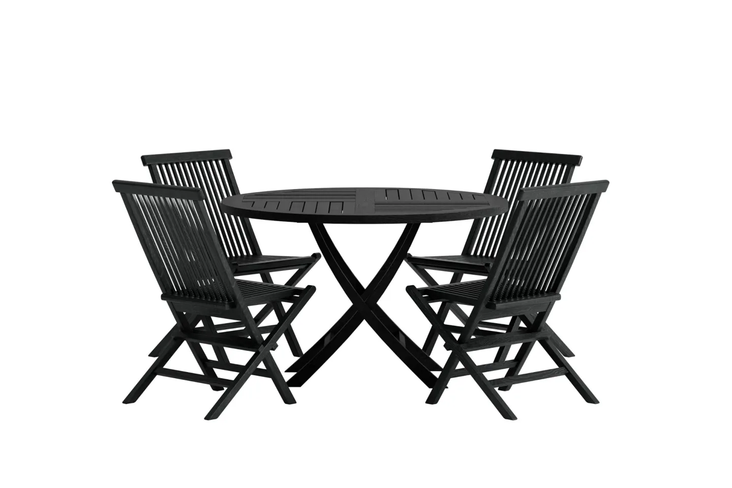 Kenya Gartenset Tisch Ø120 cm schwarz 4 Stühle schwarz.