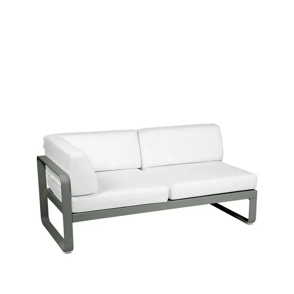 Fermob Bellevie Corner modulsoffa 2-sits Rosemary (grön), offwhite dyna, vänster